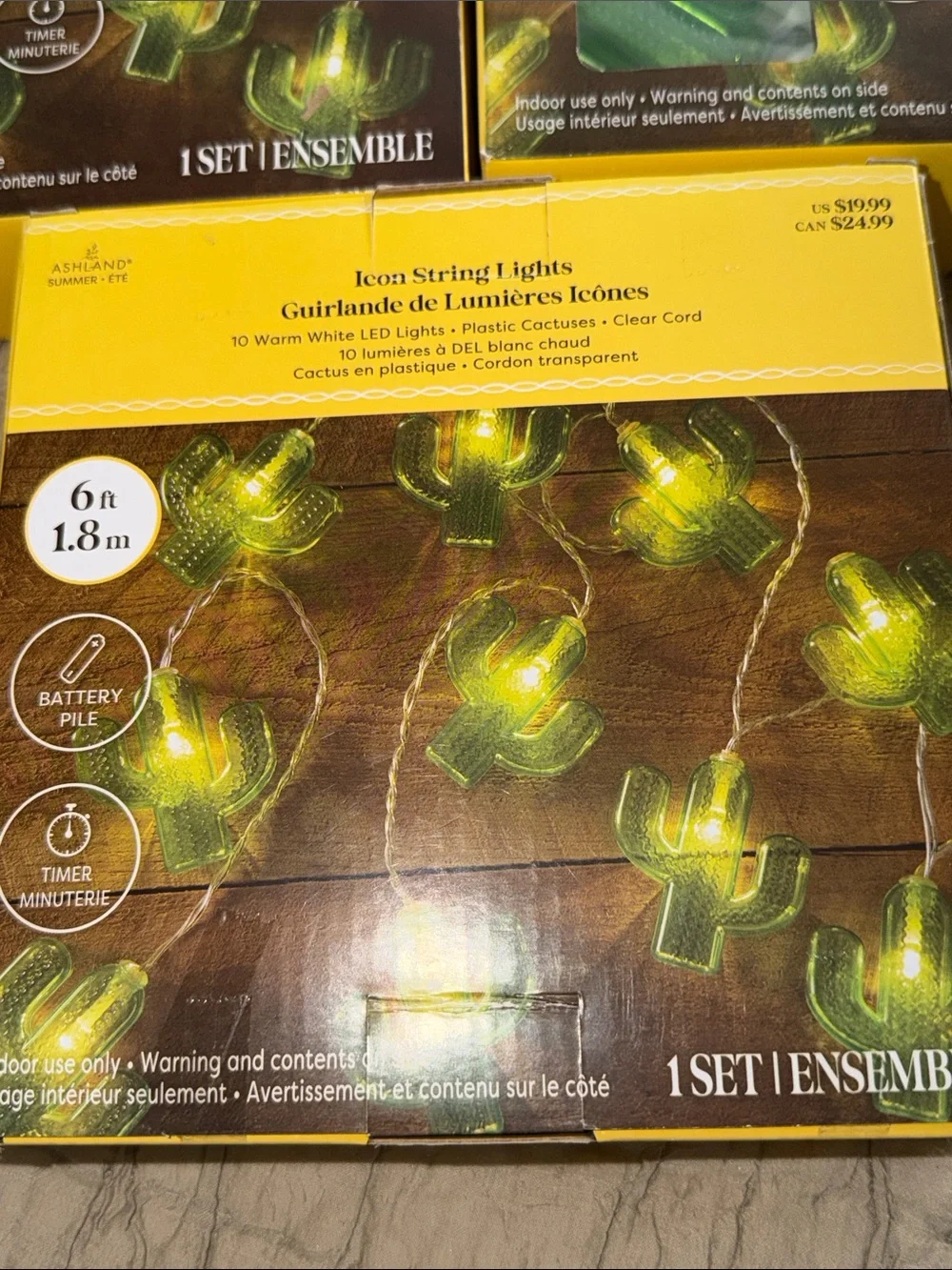 Ashland Green Cactus Icon String Lights 3 sets of 10 lights 6 feet times 3 new
